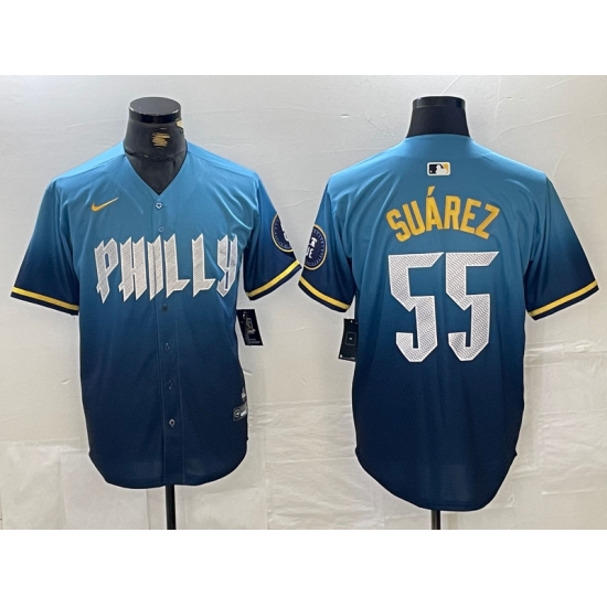 Men's Philadelphia Phillies #55 Ranger Suarez Blue 2024 City Cool Base Jersey - Ujersey