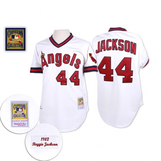 Men's Mitchell and Ness Los Angeles Angels of Anaheim #44 Reggie Jackson Authentic White Throwback MLB Jersey - Ujersey