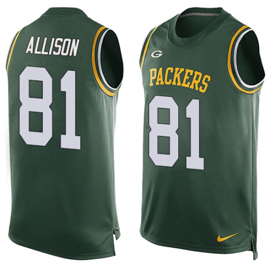 Men's Nike Green Bay Packers #81 Geronimo Allison Limited Green Player Name & Number Tank Top NFL Jersey - Ujersey