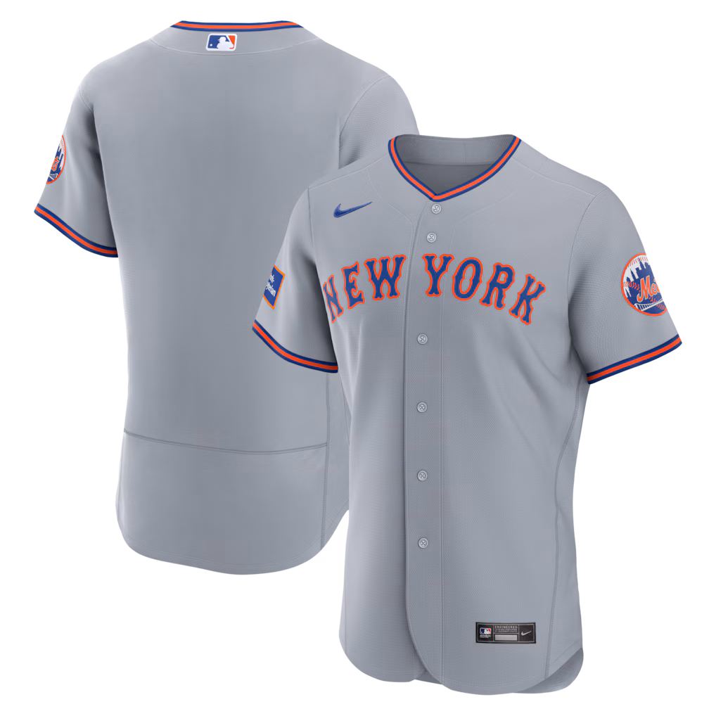 Men's New York Mets Nike Gray Road Sponsor Patch Authentic Jersey