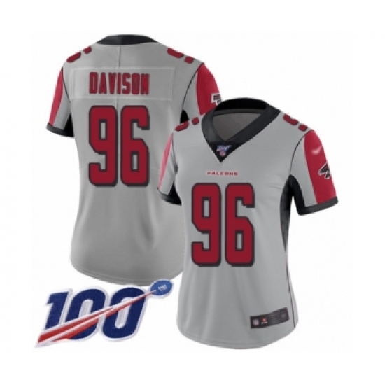 Women's Atlanta Falcons #96 Tyeler Davison Limited Silver Inverted Legend 100th Season Football Jersey - Ujersey
