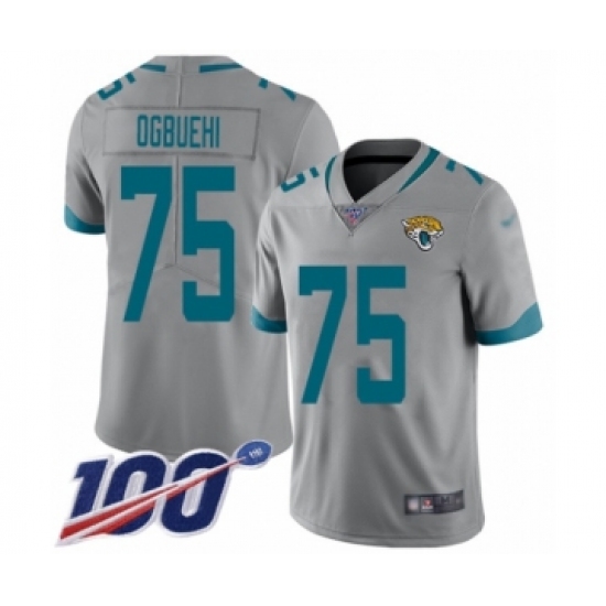 Men's Jacksonville Jaguars #75 Cedric Ogbuehi Silver Inverted Legend Limited 100th Season Football Jersey - Ujersey