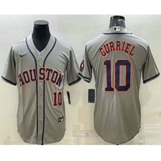 Men's Houston Astros #10 Yuli Gurriel Number Grey With Patch Stitched MLB Cool Base Nike Jersey - Ujersey