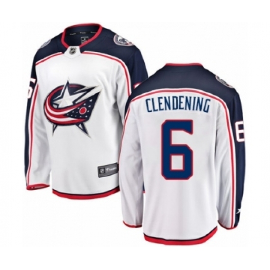 Youth Columbus Blue Jackets #6 Adam Clendening Authentic White Away Fanatics Branded Breakaway NHL Jersey