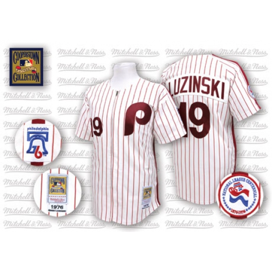 Men's Mitchell and Ness Philadelphia Phillies #19 Greg Luzinski Replica White/Red Strip Throwback MLB Jersey - Ujersey