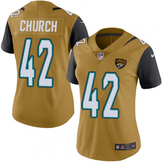 Women's Nike Jacksonville Jaguars #42 Barry Church Limited Gold Rush Vapor Untouchable NFL Jersey - Ujersey