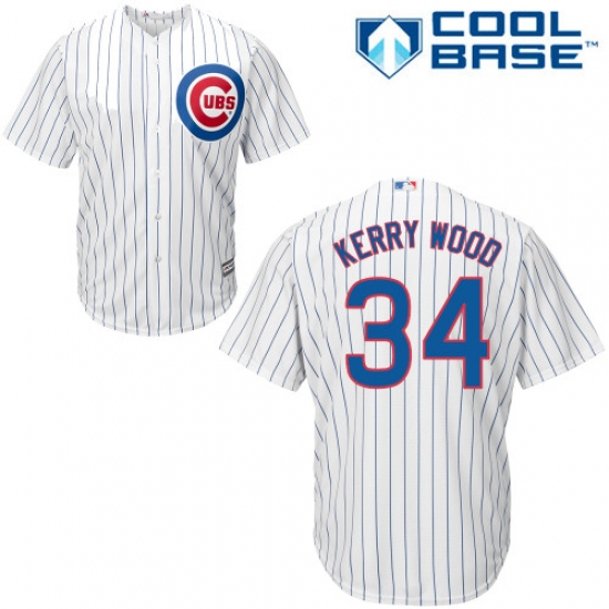 Men's Majestic Chicago Cubs #34 Kerry Wood Replica White Home Cool Base MLB Jersey - Ujersey