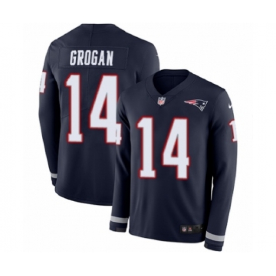 Youth Nike New England Patriots #14 Steve Grogan Limited Navy Blue Therma Long Sleeve NFL Jersey - Ujersey