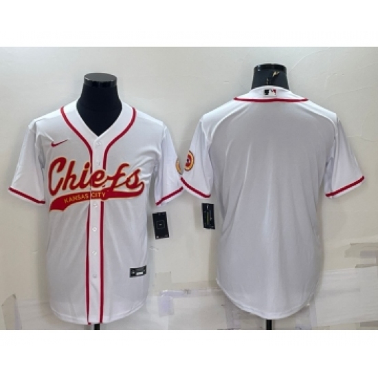 Men's Kansas City Chiefs Blank White With Patch Cool Base Stitched Baseball Jersey - Ujersey