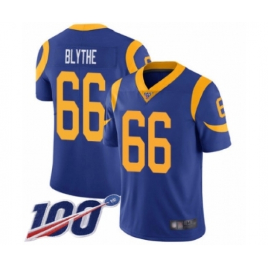 Men's Los Angeles Rams #66 Austin Blythe Royal Blue Alternate Vapor Untouchable Limited Player 100th Season Football Jersey - Ujersey