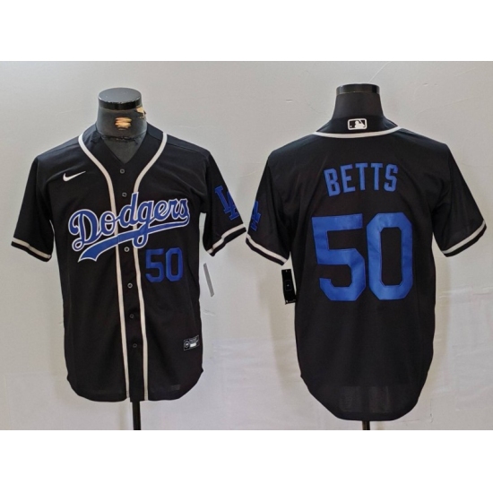 Men's Los Angeles Dodgers #50 Mookie Betts Number Black Cool Base With Stitched Baseball Jerseys - Ujersey