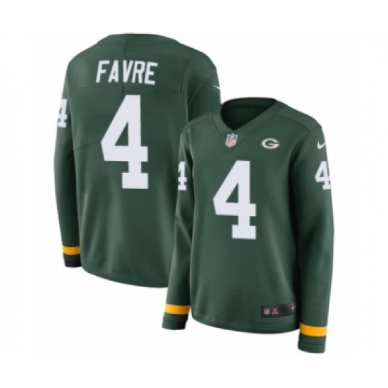 Women's Nike Green Bay Packers #4 Brett Favre Limited Green Therma Long Sleeve NFL Jersey - Ujersey
