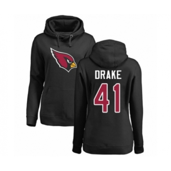 Football Women's Arizona Cardinals #41 Kenyan Drake Black Name & Number Logo Pullover Hoodie - Ujersey NHL