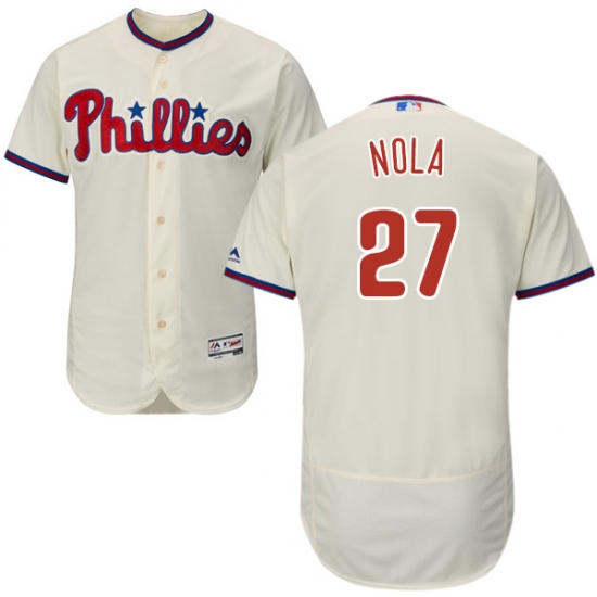 Men's Majestic Philadelphia Phillies #27 Aaron Nola Cream Alternate Flex Base Authentic Collection MLB Jersey - Ujersey