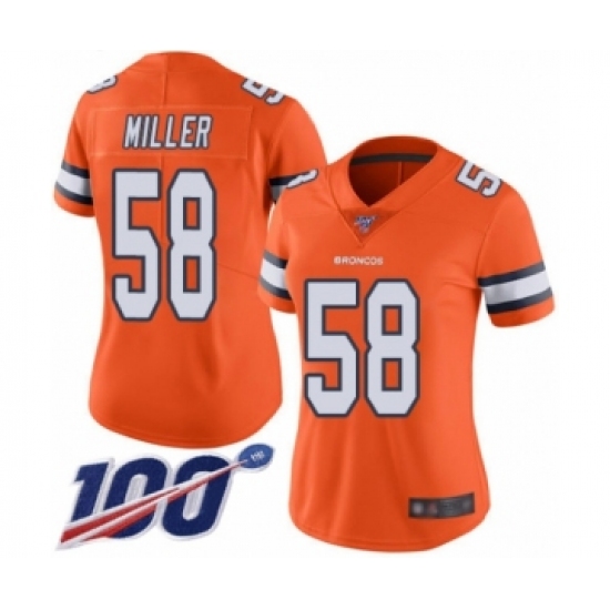 Women's Nike Denver Broncos #58 Von Miller Limited Orange Rush Vapor Untouchable 100th Season NFL Jersey - Ujersey