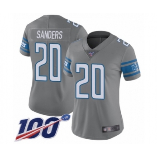 Women's Detroit Lions #20 Barry Sanders Limited Steel Rush Vapor Untouchable 100th Season Football Jersey - Ujersey