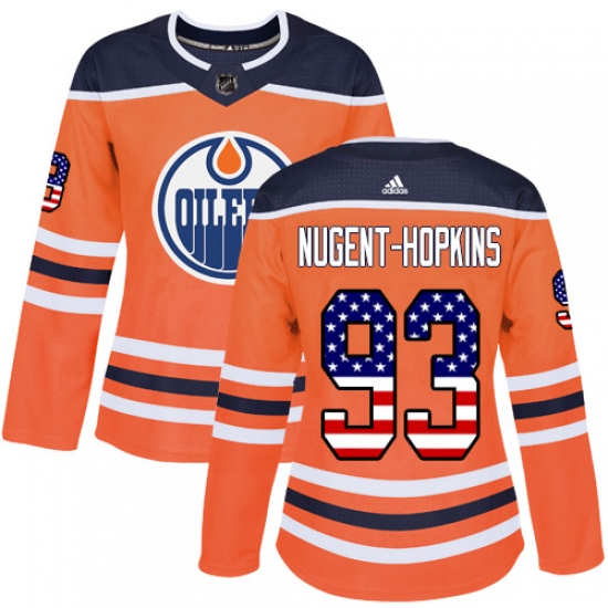 Women's Adidas Edmonton Oilers #93 Ryan Nugent-Hopkins Authentic Orange USA Flag Fashion NHL Jersey - Ujersey