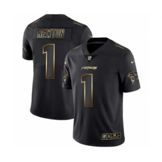 Men Carolina Panthers #1 Cam Newton Black Golden Edition 2019 Vapor Untouchable Limited Jersey - Ujersey