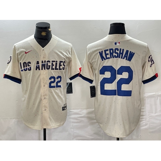 Men's Los Angeles Dodgers #22 Clayton Kershaw Number Cream 2024 City Connect Limited Stitched Jerseys - Ujersey