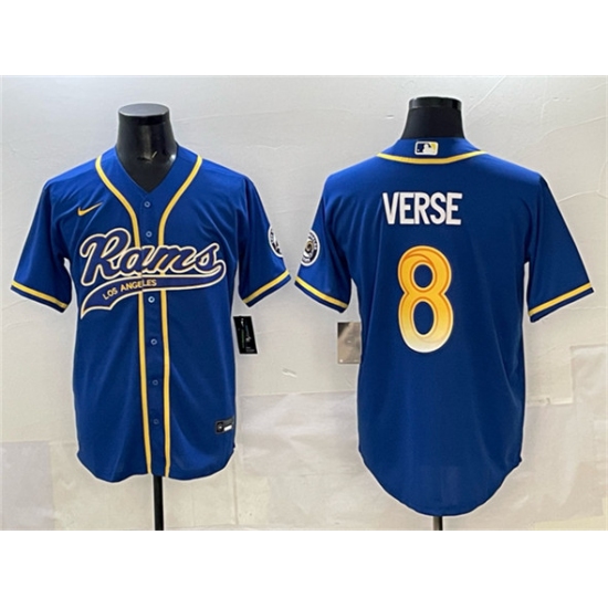 Men's Los Angeles Rams #8 Jared Verse Royal Cool Base Stitched Baseball Jersey - Ujersey