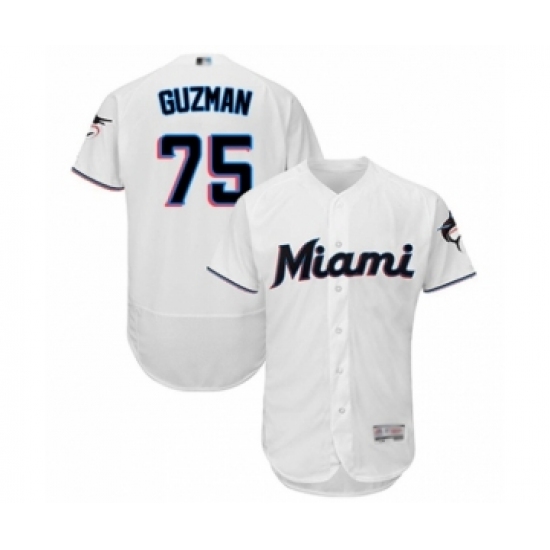 Men's Miami Marlins #75 Jorge Guzman White Home Flex Base Authentic Collection Baseball Player Jersey - Ujersey