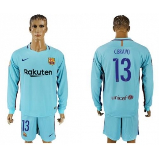 Barcelona #13 C.Bravo Away Long Sleeves Soccer Club Jersey