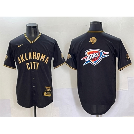 Men's Oklahoma City Thunder Team Big Logo Black Gold 2025 Finals Vapor Stitched Baseball Jersey - Ujersey