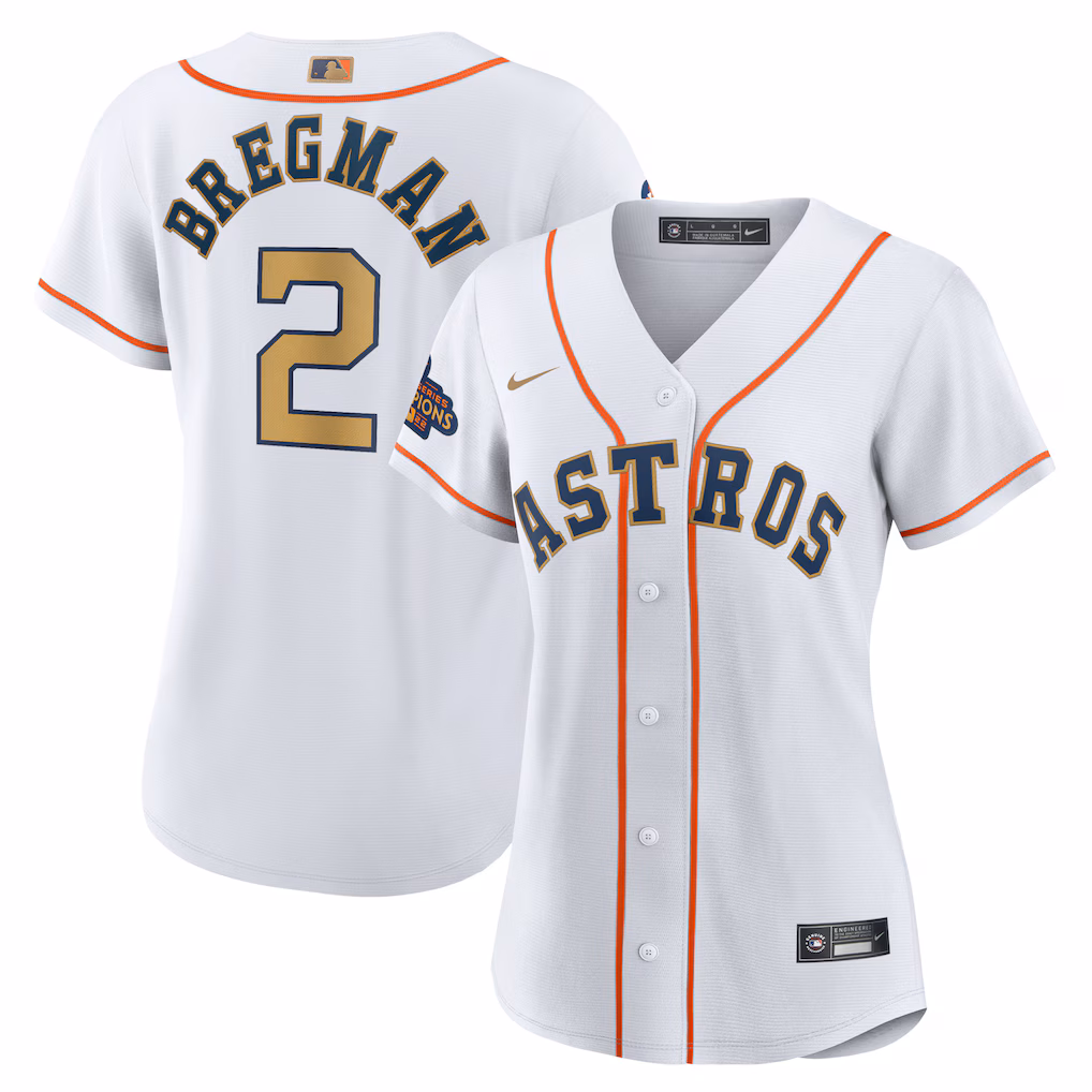 Women's Houston Astros Alex Bregman Nike White/Gold 2023 Gold Collection Replica Player Jersey