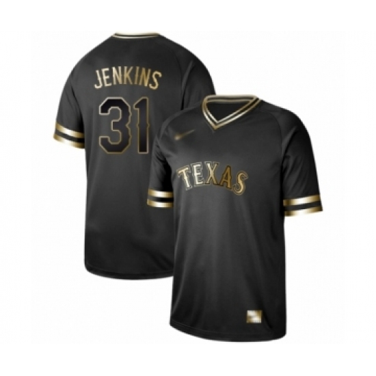 Men's Texas Rangers #31 Ferguson Jenkins Authentic Black Gold Fashion Baseball Jersey