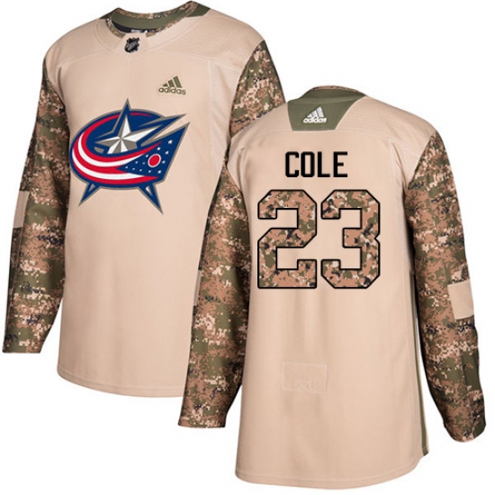Youth Adidas Columbus Blue Jackets #23 Ian Cole Authentic Camo Veterans Day Practice NHL Jersey - Ujersey