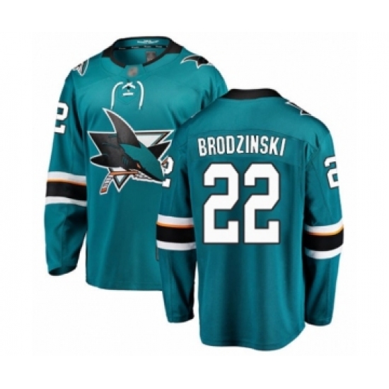Men's San Jose Sharks #22 Jonny Brodzinski Fanatics Branded Teal Green Home Breakaway Hockey Jersey - Ujersey