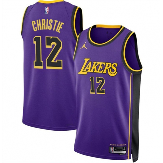 Men's Los Angeles Lakers #12 Max Christie Purple 2024 Statement Edition Stitched Basketball Jersey