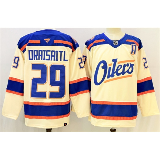 Men's Edmonton Oilers #29 Leon Draisaitl Light Beige Alternate With A Stitched Hockey Jersey - Ujersey