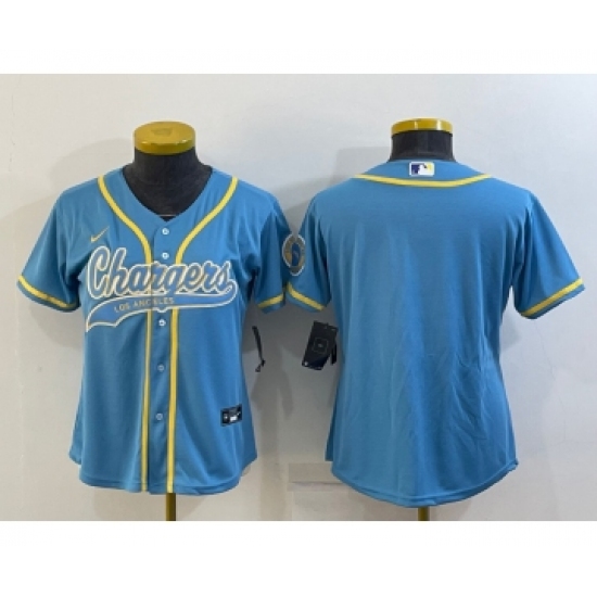Women's Los Angeles Chargers Blank Blue With Patch Cool Base Stitched Baseball Jersey - Ujersey