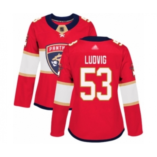 Women's Florida Panthers #53 John Ludvig Authentic Red Home Hockey Jersey - Ujersey