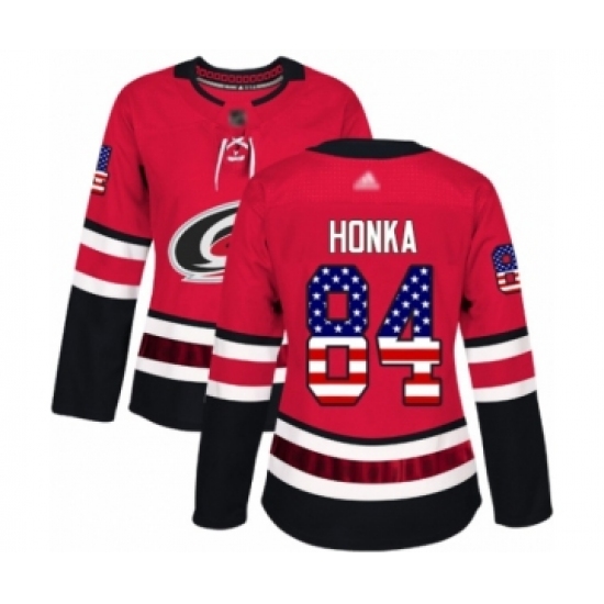 Women's Carolina Hurricanes #84 Anttoni Honka Authentic Red USA Flag Fashion Hockey Jersey - Ujersey