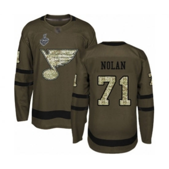 Men's St. Louis Blues #71 Jordan Nolan Authentic Green Salute to Service 2019 Stanley Cup Final Bound Hockey Jersey