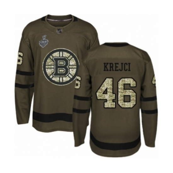 Youth Boston Bruins #46 David Krejci Authentic Green Salute to Service 2019 Stanley Cup Final Bound Hockey Jersey