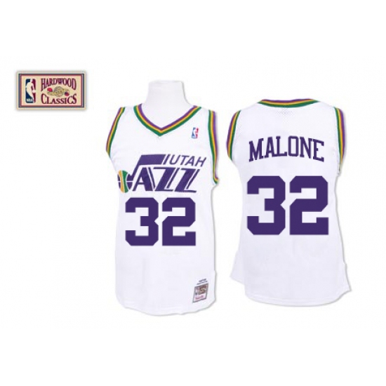Men's Mitchell and Ness Utah Jazz #32 Karl Malone Authentic White Throwback NBA Jersey - Ujersey