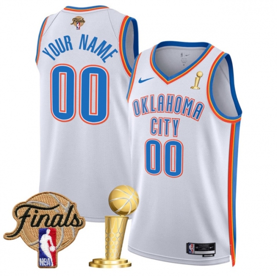 Men's Oklahoma City Thunder Active Player Custom White 2025 Finals Patch And Finals Champions Patch Association Edition Stitched Basketball Jersey