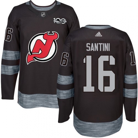 Men's Adidas New Jersey Devils #16 Steve Santini Authentic Black 1917-2017 100th Anniversary NHL Jersey - Ujersey