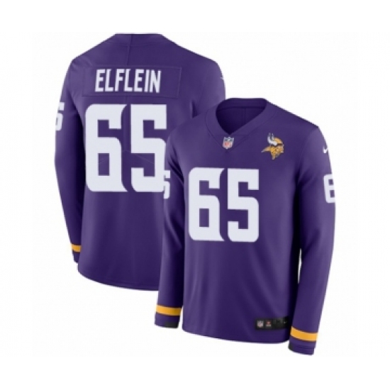 Men's Nike Minnesota Vikings #65 Pat Elflein Limited Purple Therma Long Sleeve NFL Jersey - Ujersey