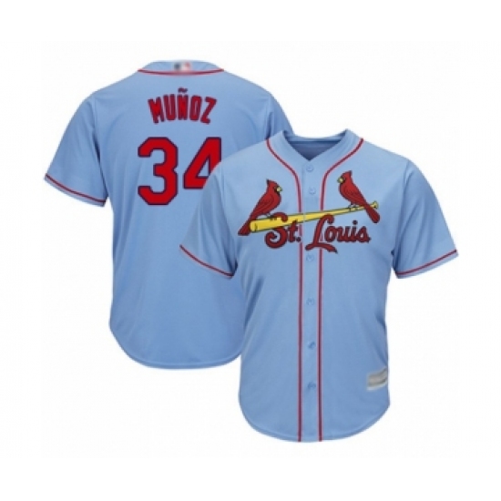 Youth St. Louis Cardinals #34 Yairo Munoz Authentic Light Blue Alternate Cool Base Baseball Player Jersey - Ujersey