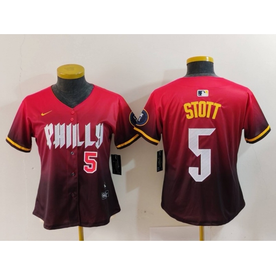 Women's Philadelphia Phillies #5 Bryson Stott Number Red 2024 City Connect Limited Jerseys - Ujersey