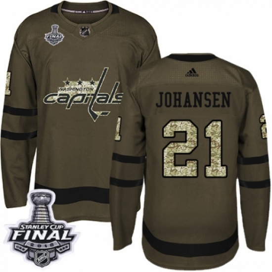 Men's Adidas Washington Capitals #21 Lucas Johansen Authentic Green Salute to Service 2018 Stanley Cup Final NHL Jersey - Ujersey