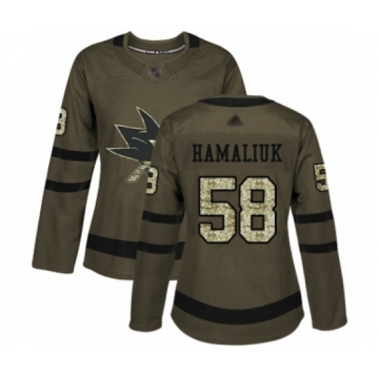 Women's San Jose Sharks #58 Dillon Hamaliuk Authentic Green Salute to Service Hockey Jersey - Ujersey