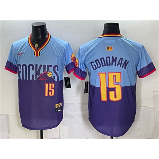 Men's Colorado Rockies #15 Hunter Goodman Purple Light Blue 2025 City Connect Limited Stitched Baseball Jersey - Ujersey