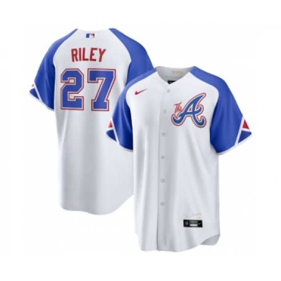 Men's Atlanta Braves #27 Austin Riley White 2023 City Connect Cool Base Stitched Baseball Jersey - Ujersey