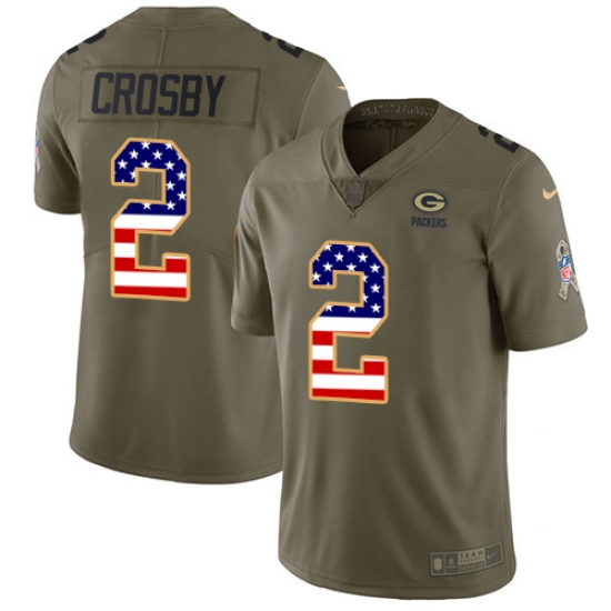 Men's Nike Green Bay Packers #2 Mason Crosby Limited Olive/USA Flag 2017 Salute to Service NFL Jersey - Ujersey