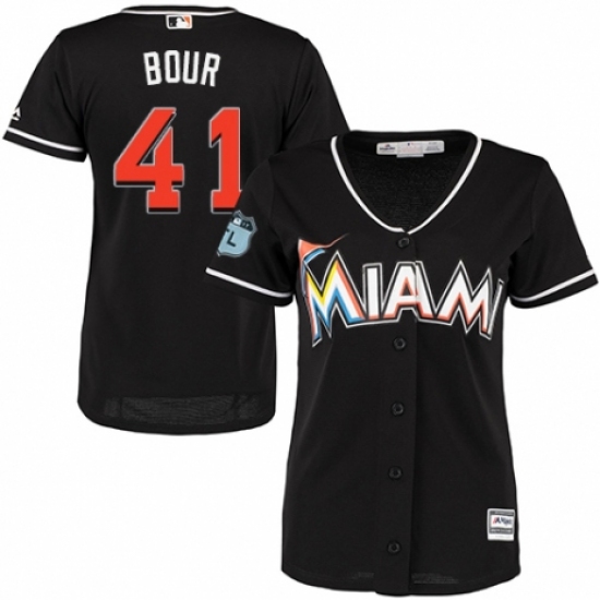 Women's Majestic Miami Marlins #41 Justin Bour Authentic Black Alternate 2 Cool Base MLB Jersey - Ujersey